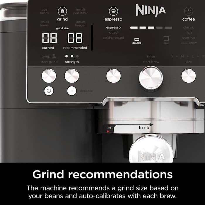 Ninja Luxe Café Premier with latte art drinks on kitchen counter